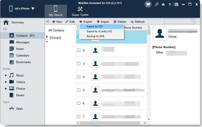 Exportar contactos de iPhone a PC