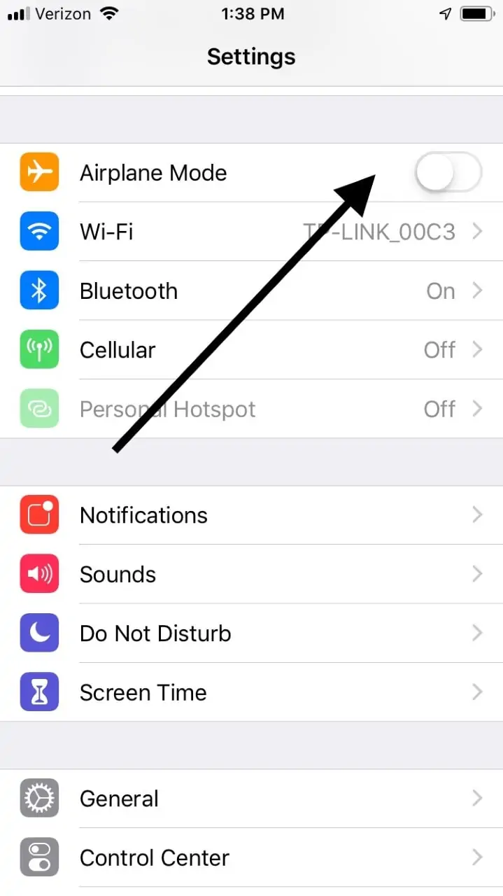 Modo de avión de iPhone 