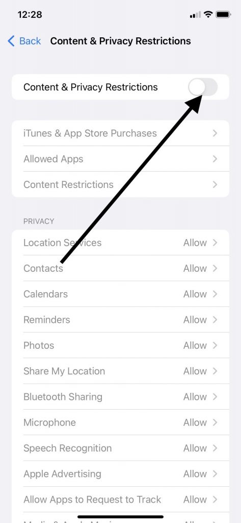 Restricciones de contenido y privacidad