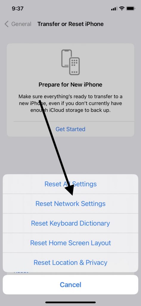 Restablecer la configuración de la red