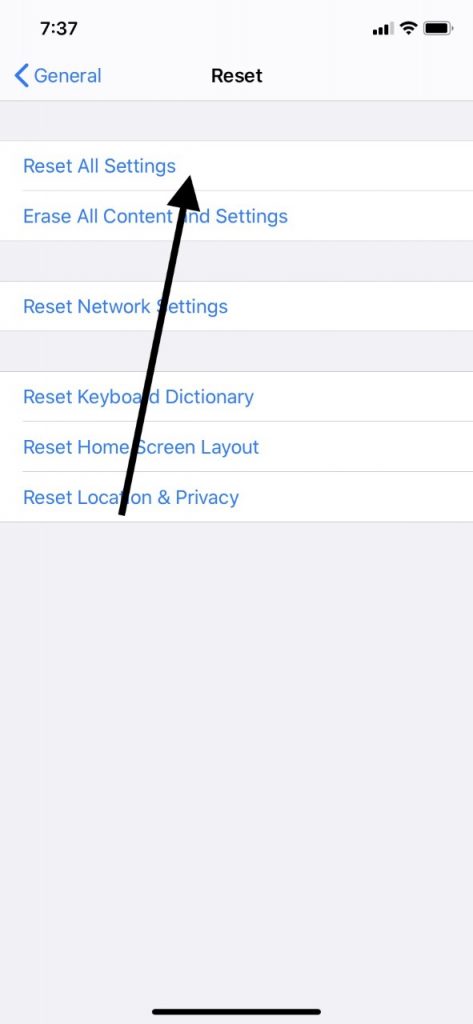 Para que Face ID funcione, restablezca todas las configuraciones
