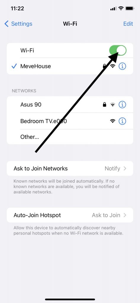 Wi-Fi en la posición ON