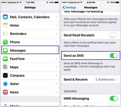 Activar el envío como SMS