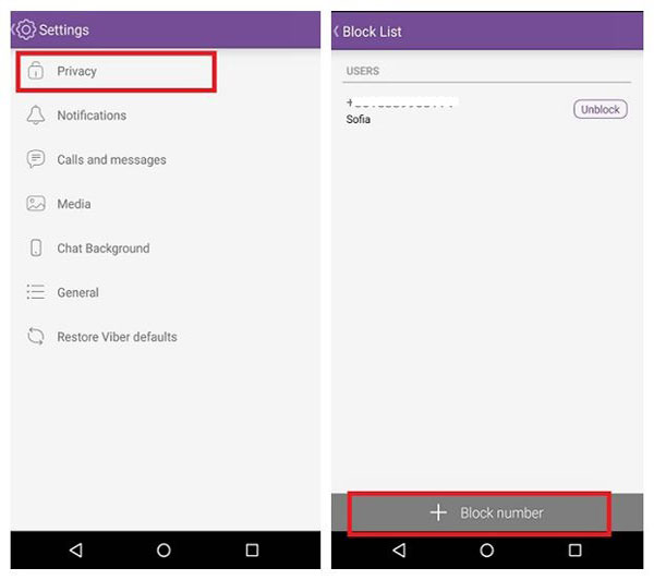 Número de bloque en Android Viber