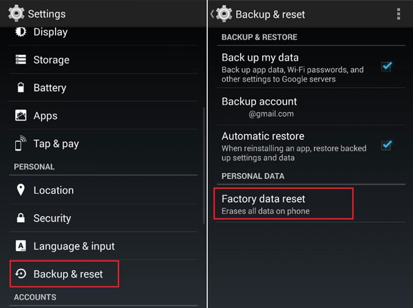 Restablecer el teléfono Android de fábrica