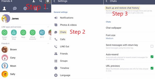Chat de línea de respaldo en Android con Google Drive