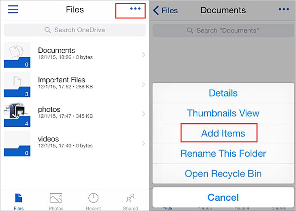 Copia de seguridad de datos de iPhone a OneDrive