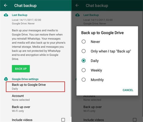 WhatsApp de respaldo a Google Drive
