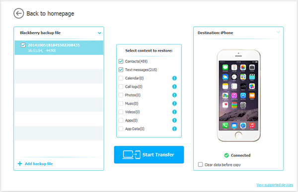 Seleccione fotos para transferir de BlackBerry a iPhone