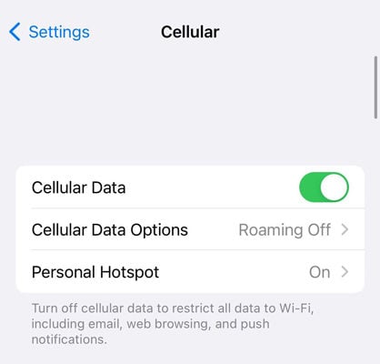 Problemas de iOS 16: los datos celulares no funcionan