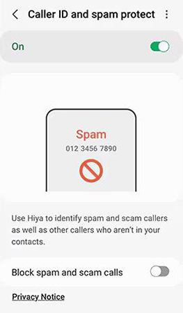 Configuración de identificación de llamadas de Android y protección contra spam