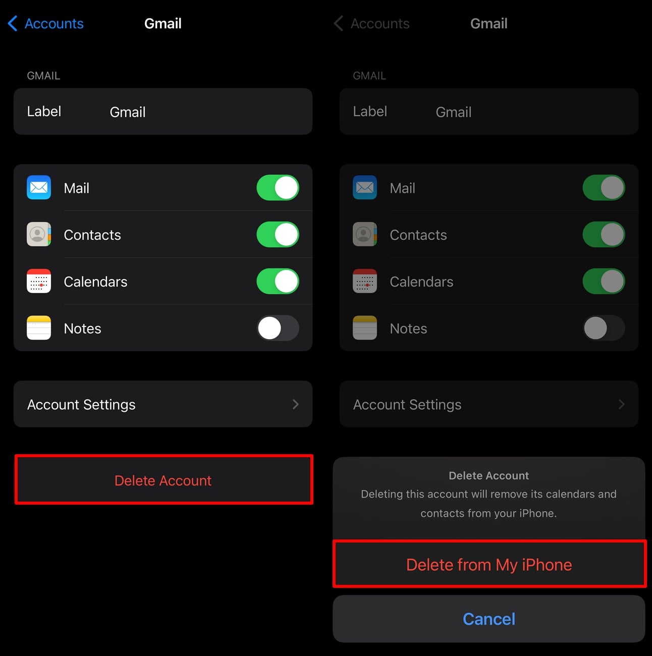 Presione Eliminar de mi iPhone