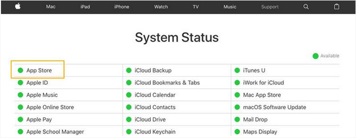Verifique el estado del sistema iCloud para arreglar la restauración desde iCloud no funciona