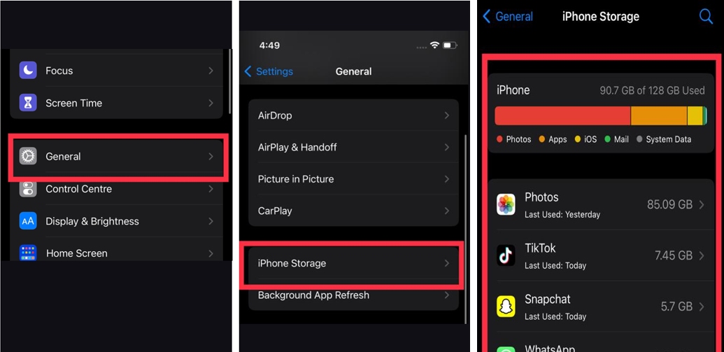 Revise el almacenamiento de iPhone