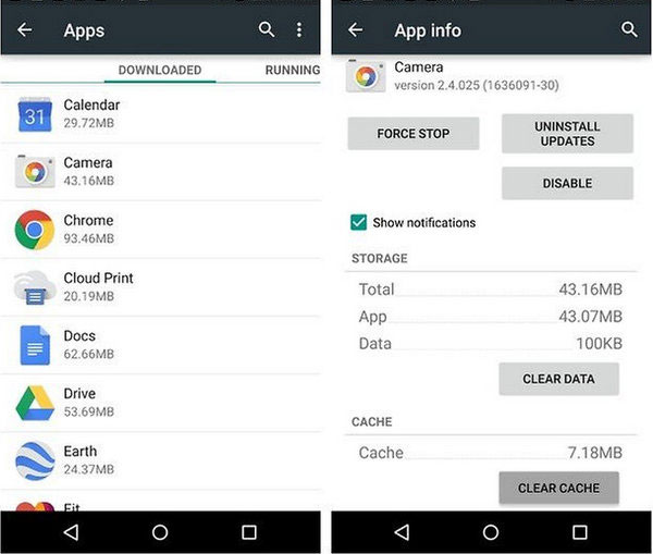Borrar caché de aplicaciones para eliminar contactos