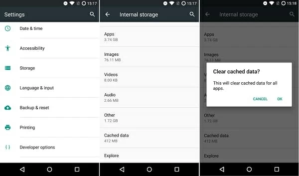 Libere el espacio en Android limpiando el caché de aplicaciones