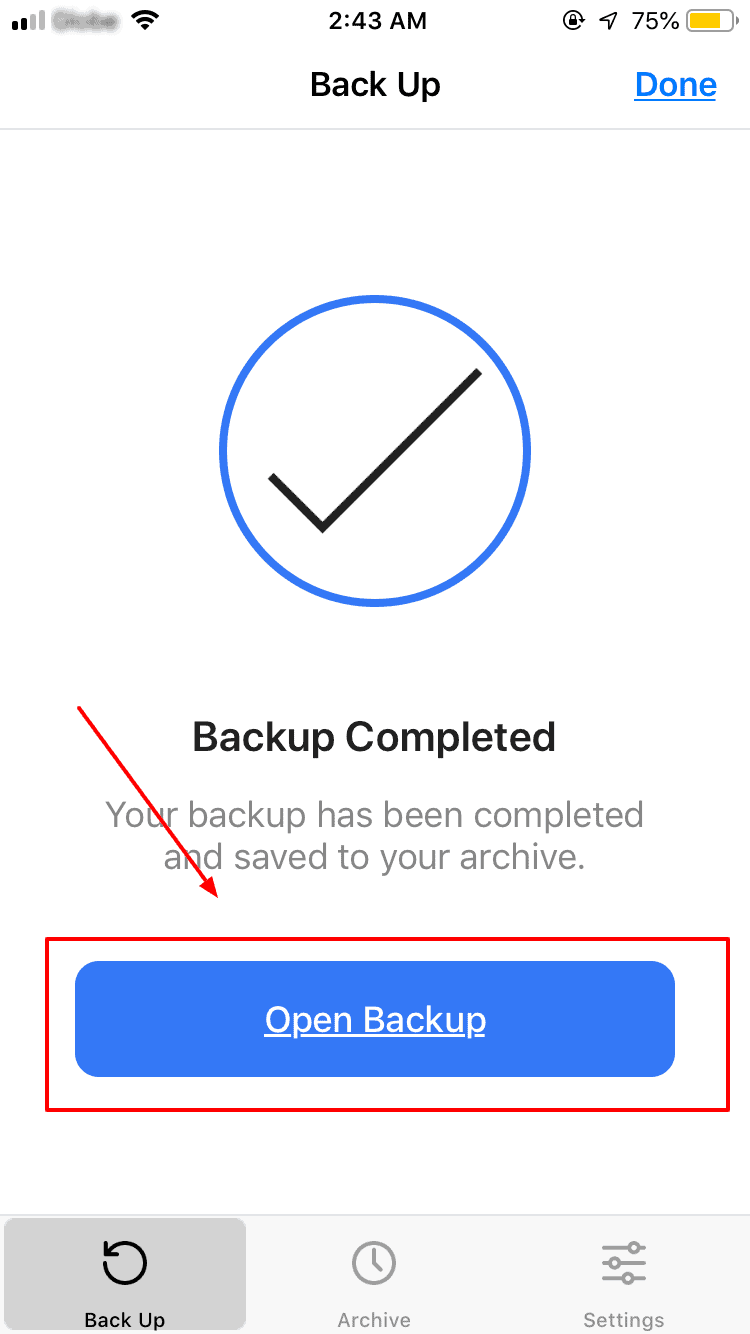 Copia de seguridad de contacto de iPhone completada