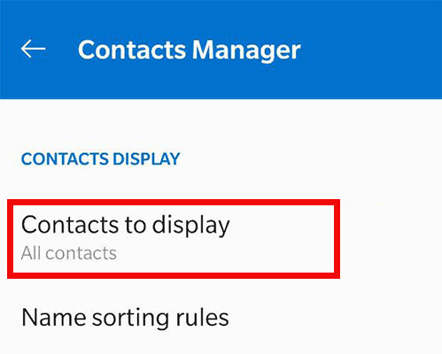 Contactos de Android para mostrar la configuración