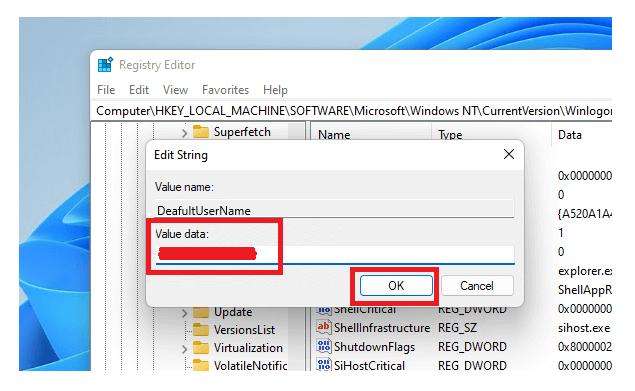 Use el registro para iniciar sesión en Windows 11 3