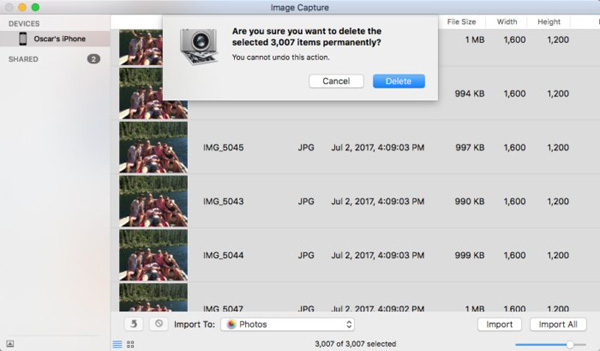 Cómo eliminar todas las fotos de iPhone a través de la captura de imágenes en Mac