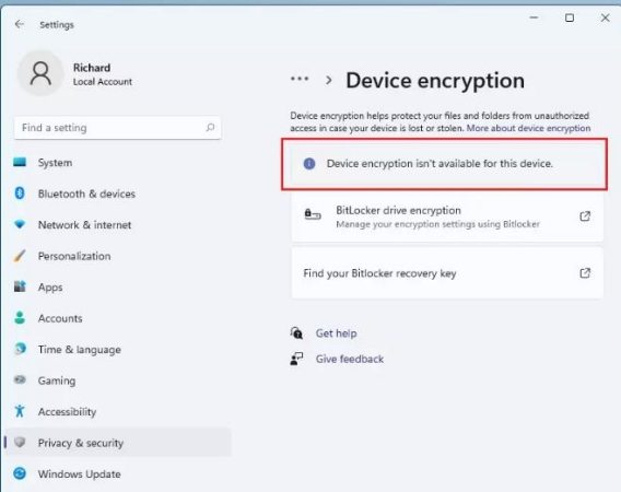 El cifrado del dispositivo no está disponible para este dispositivo