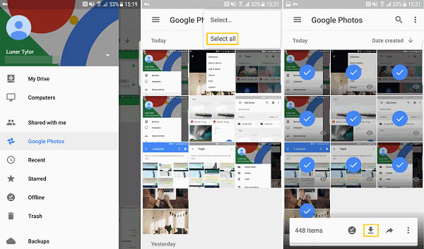 Transferir imágenes de Android a una unidad flash a través de Google Photos