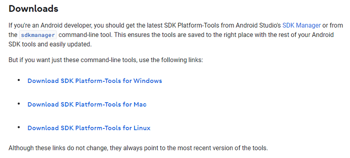 Descargue las herramientas de plataforma SDK para rebajar de Android 13 a Android 12
