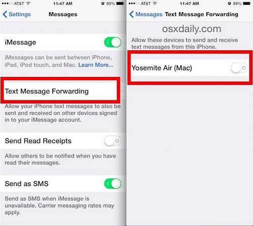 Habilitar el reenvío de mensajes en iPhone