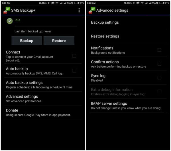 Copia de seguridad de los registros de llamadas de Android a Gmail