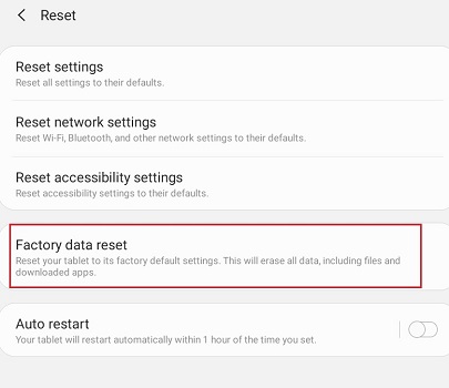 Restablecimiento de fábrica Tableta Samsung a través de configuraciones