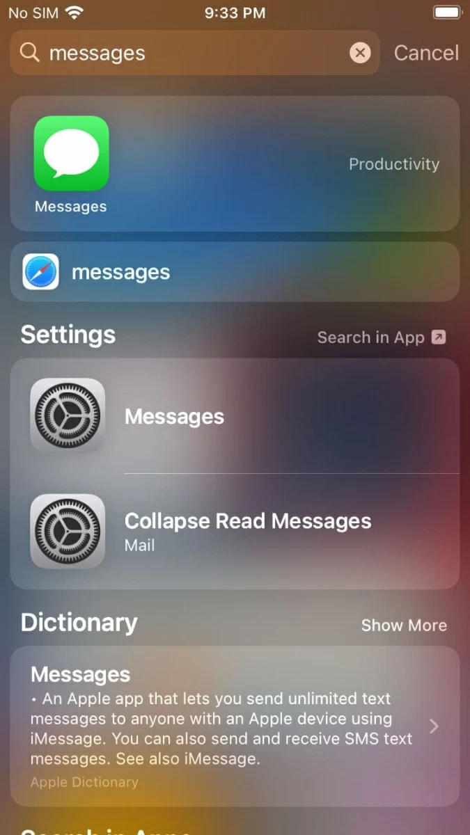 Falta la aplicación Mensajes en el iPhone