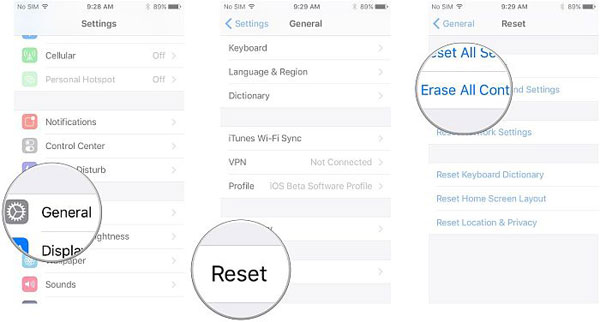 borrar todo el contenido y la configuración en iPhone