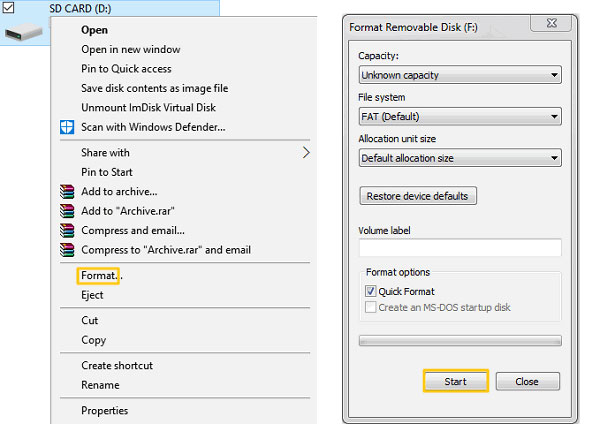 Tarjeta SD de formato en PC