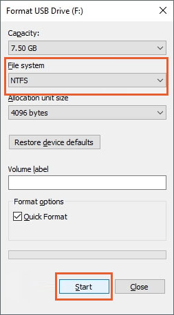 Formato de disco USB