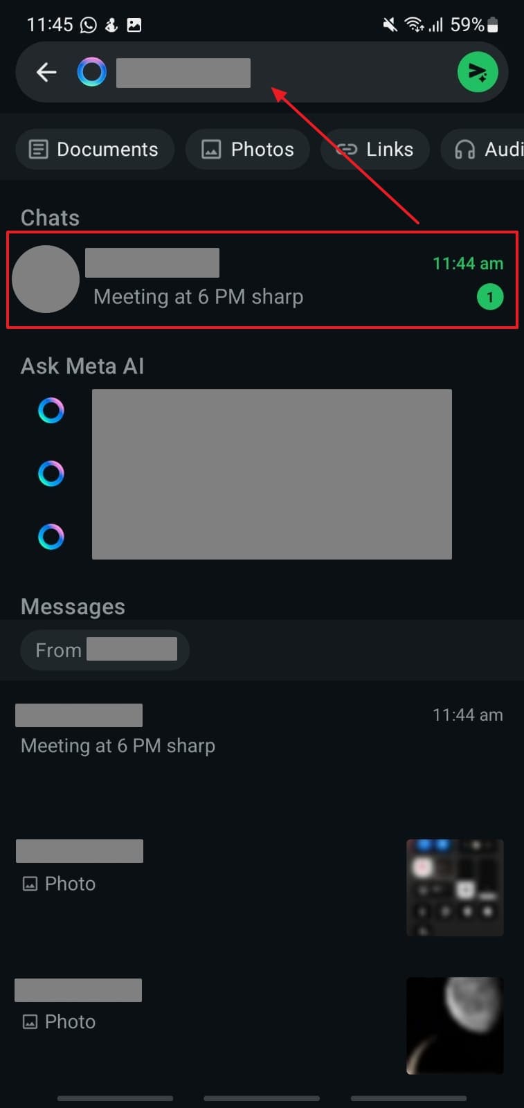 Use la barra de búsqueda para acceder al chat