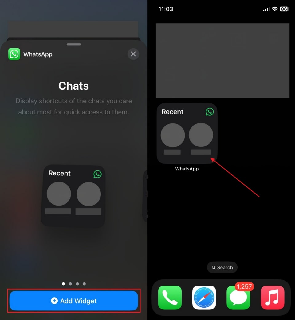 Presione el botón Agregar widget