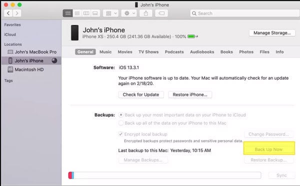Hacer una copia de seguridad del dispositivo en Finder