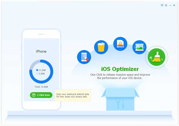 Elija la opción Optimizer iOS para eliminar archivos temporales