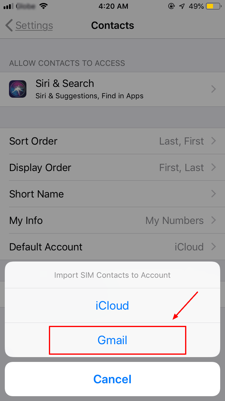 Importar contactos de iPhone SIM a la cuenta