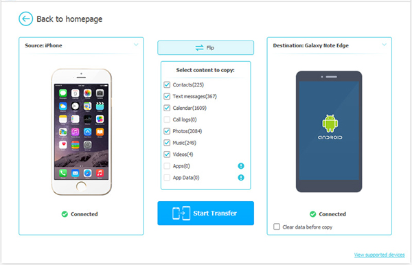 Seleccione la transferencia de aplicaciones de iPhone a Nexus