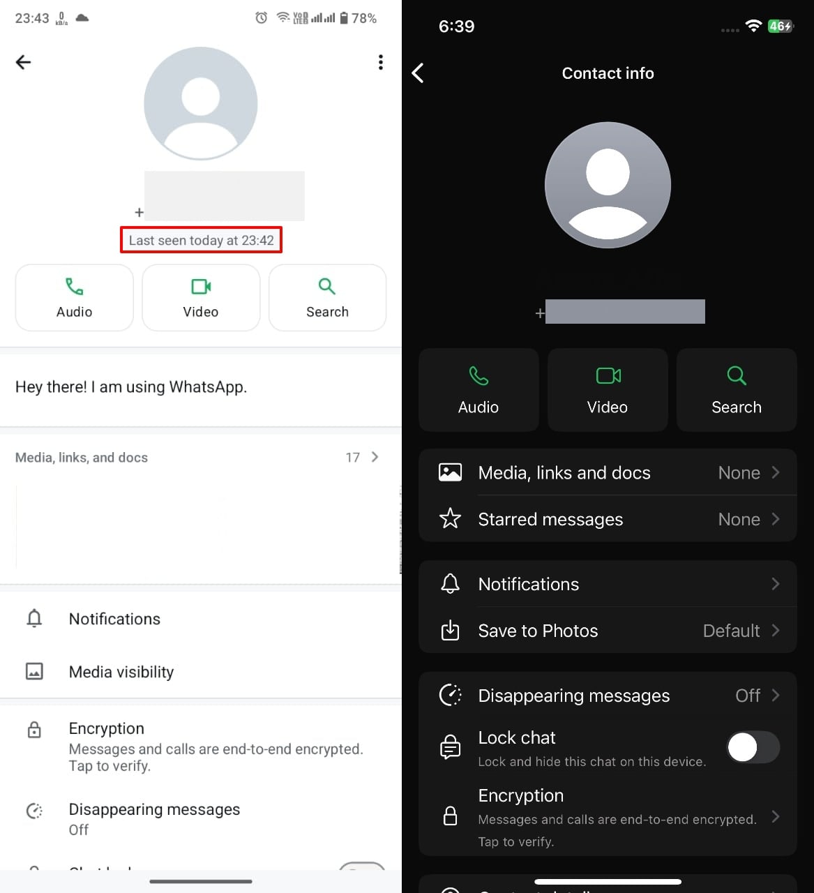 Monitor de contacto último visto por última vez y en línea