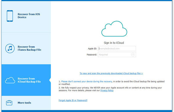 Seleccione el modo de extractor de datos iCloud