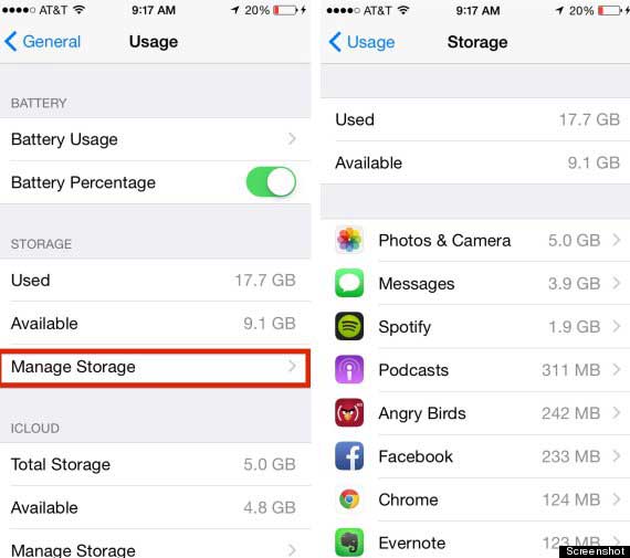 Administre el almacenamiento en el iPhone