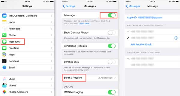 apagar y apagar la función de iMessages para arreglar iMessages no enviando