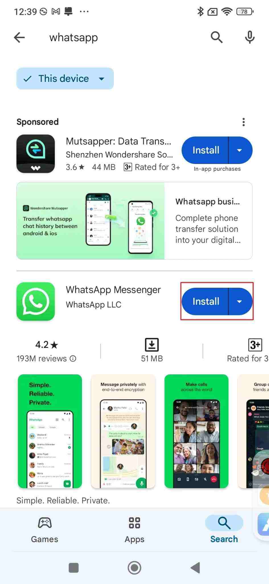 reinstalar WhatsApp de Play Store