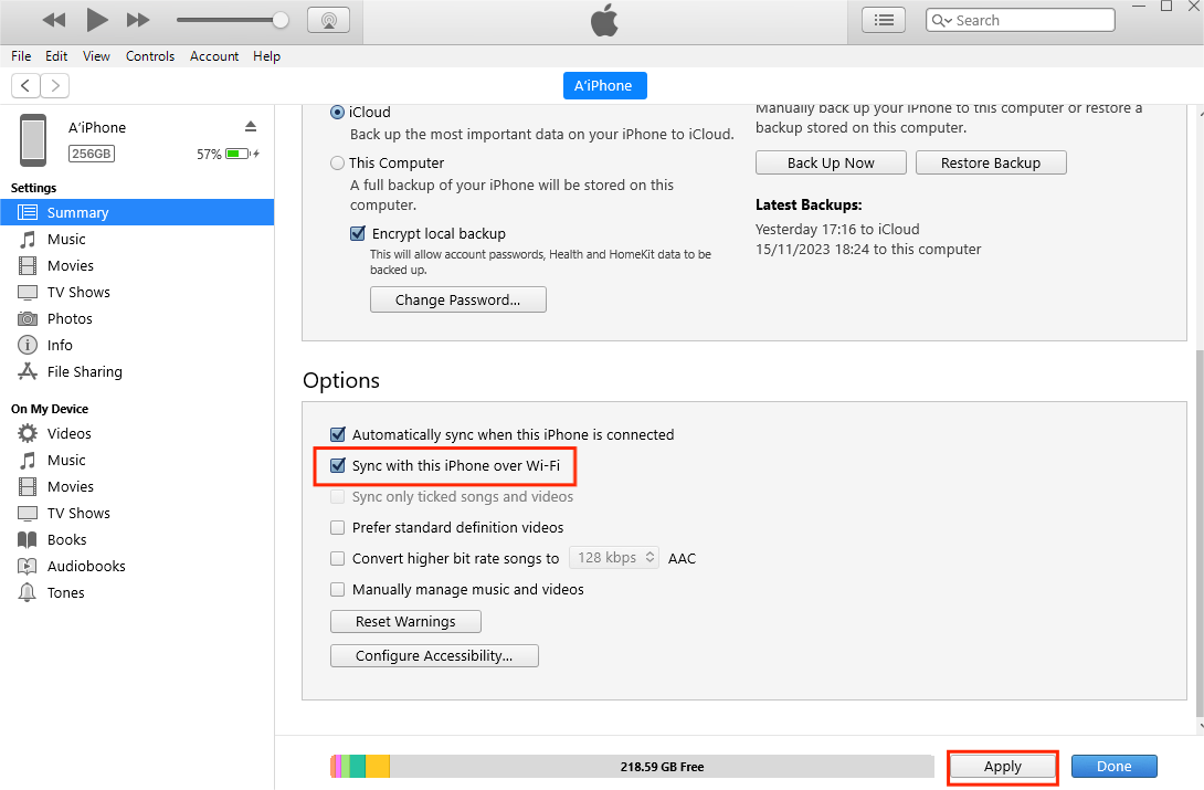 Sincronizar iPhone con PC con Windows sobre wifi