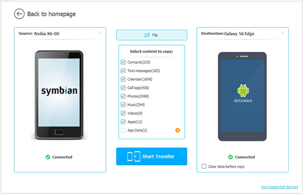 Seleccione datos para transferir de Nokia a HTC