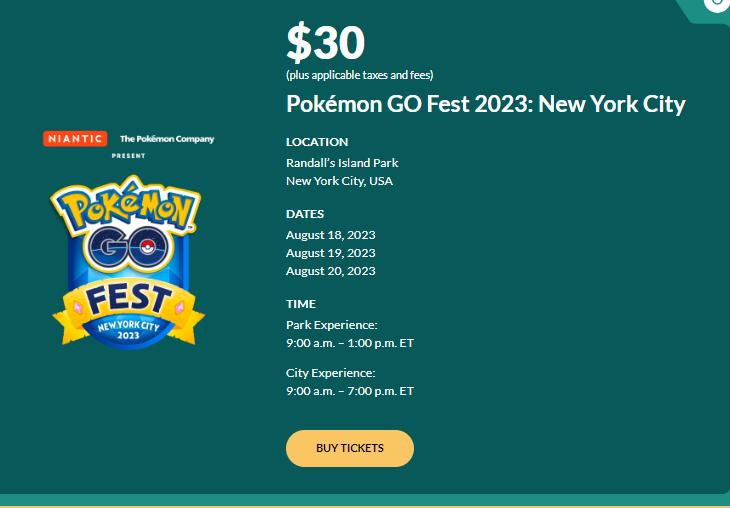 Pokemon Go Fest New York Ticket