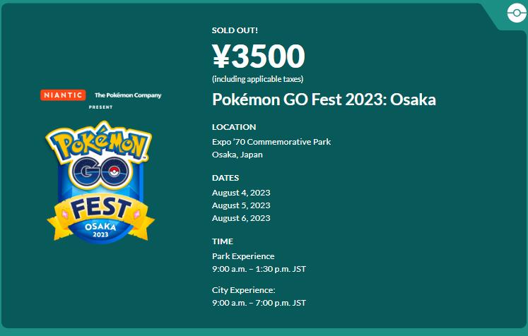 Pokemon Go Fest Osaka Boleto