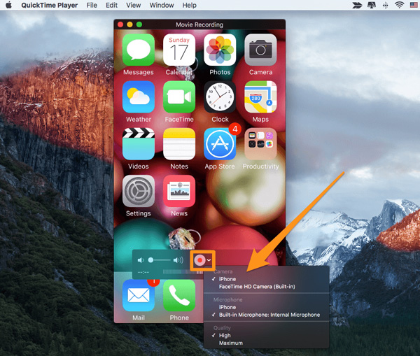 Grabe la pantalla de iPhone con reproductor Quicktime